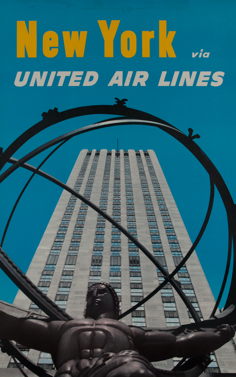 New York United Air Lines <br>Rockefeller Center Travel Poster