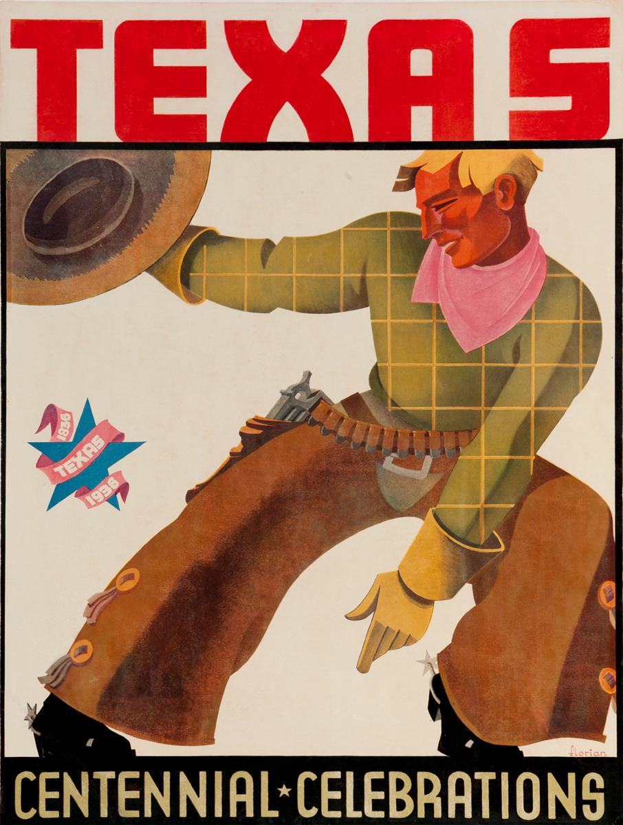 Original Texas Centennial Celebrations Poster Cowboy