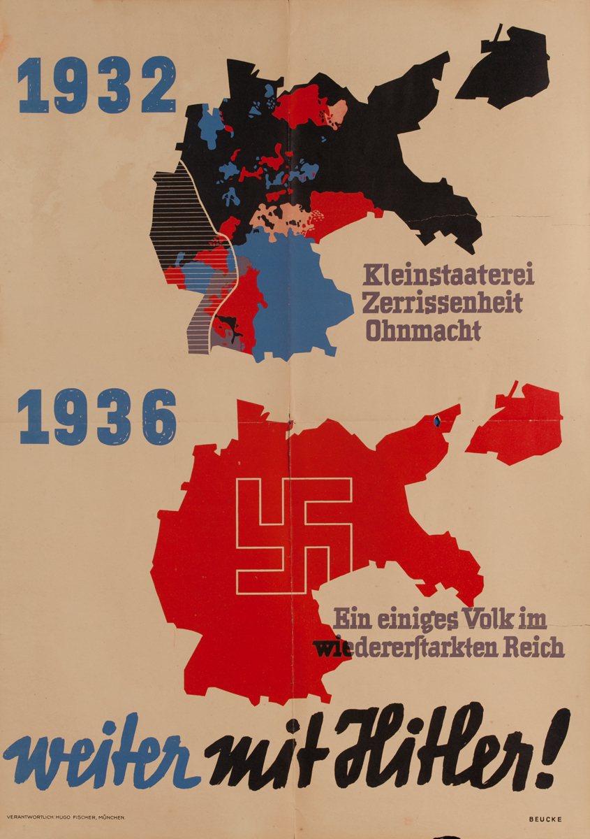1932 1936 weiter mit Hitler, German pre-WWII Political Poster