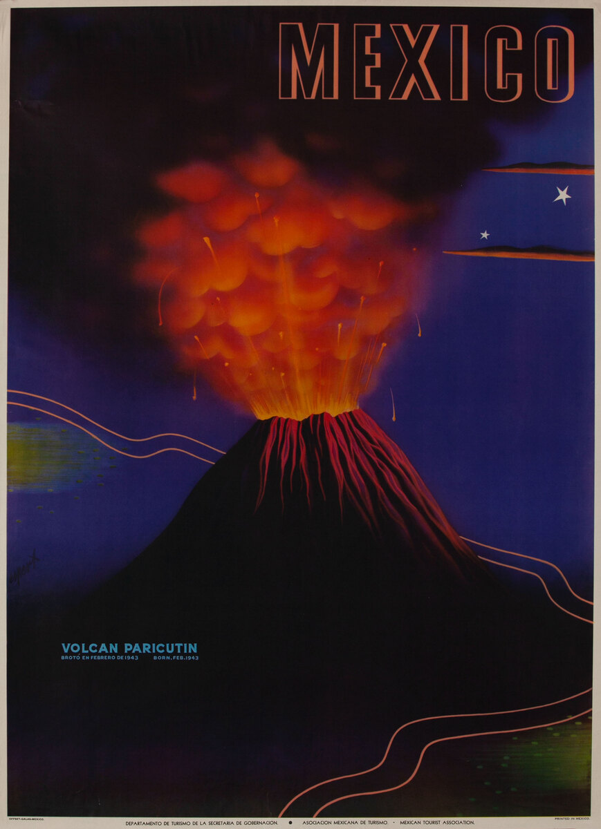 Mexico Paricutin Volcano, Travel Poster, large size
