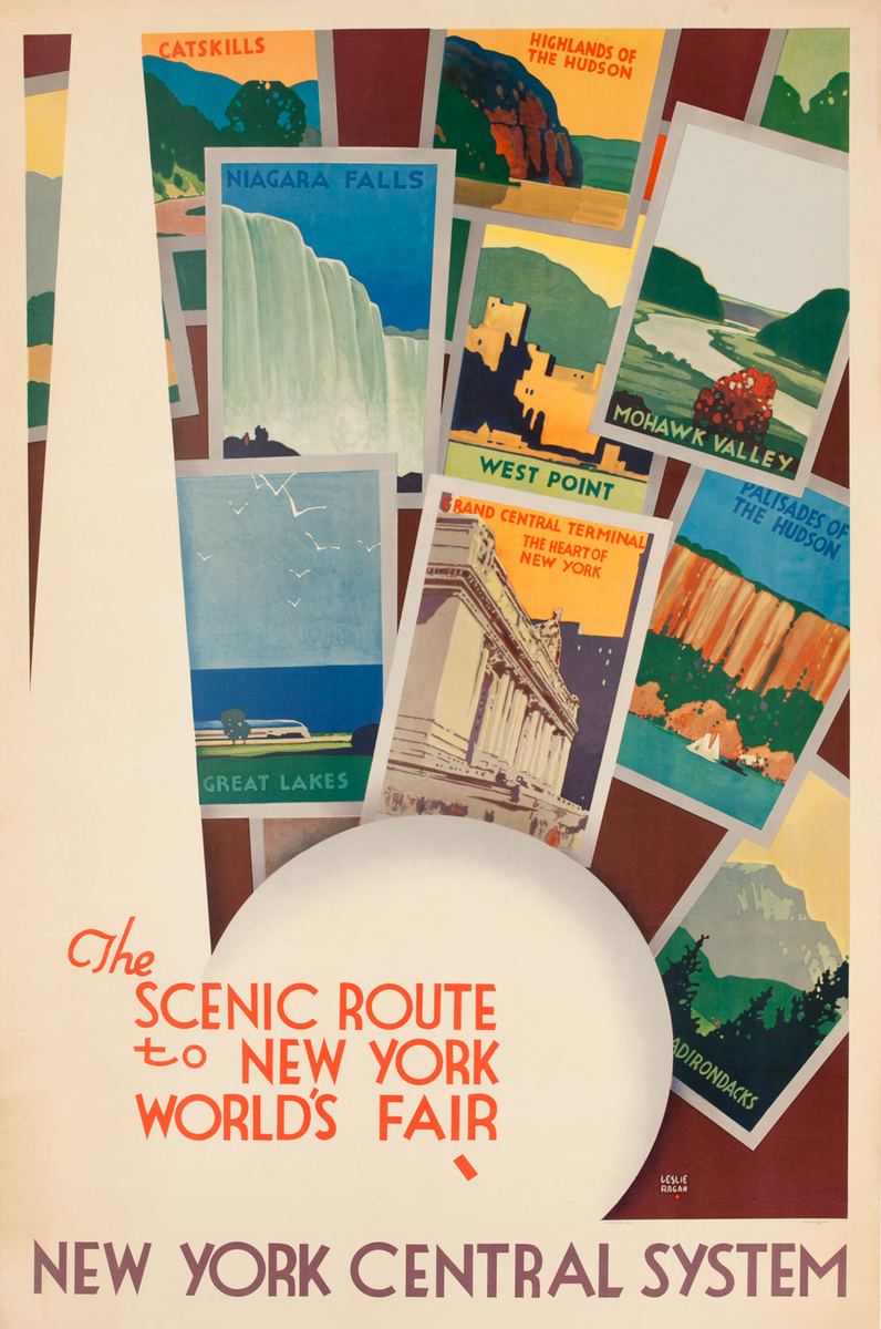 The Scenic Route to New York World's Fair<br>New York Central Lines Railroad Poster