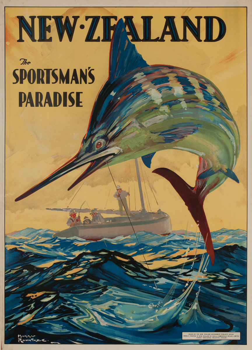 New Zealand the Sportsman's Paradise, Rare Travel Poster