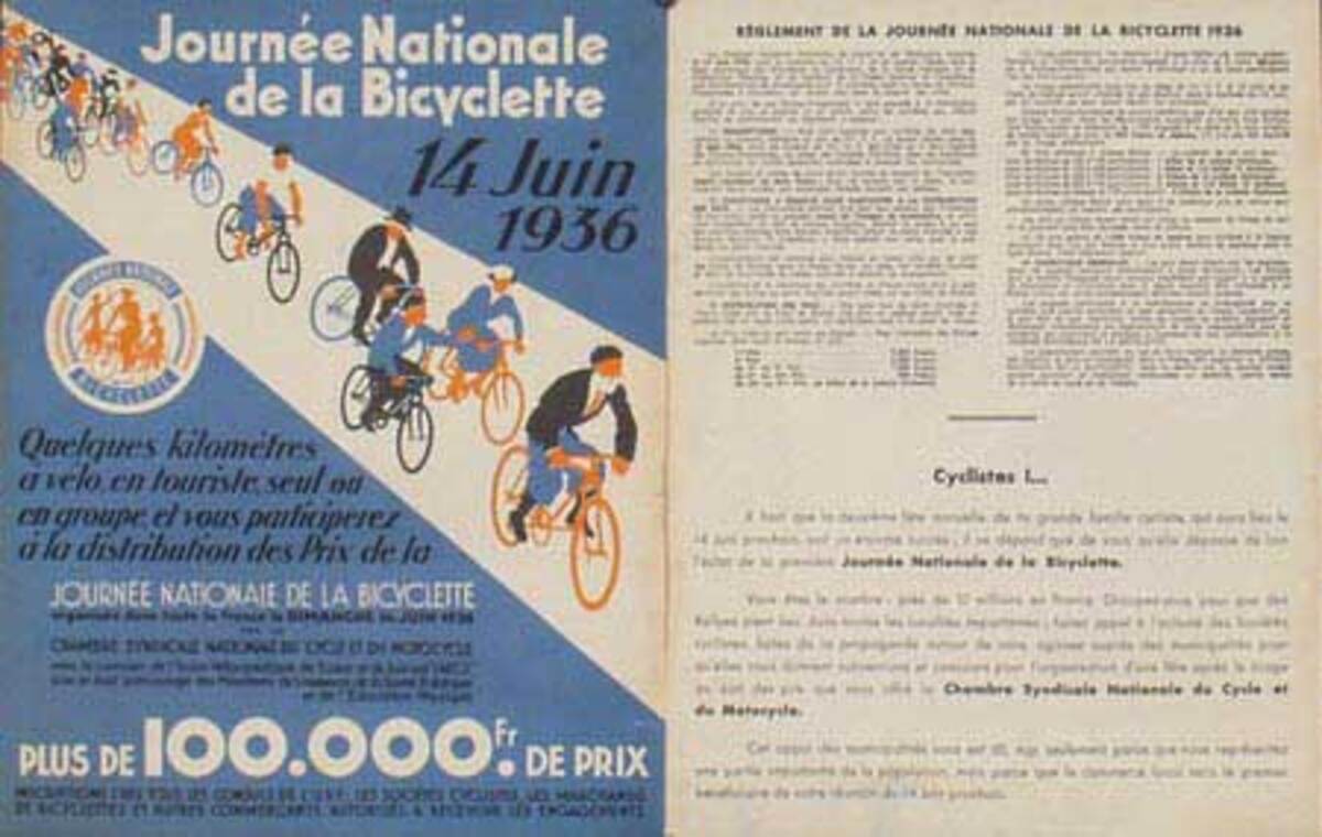 Journee Nationale de la Bicyclette 1936 Original French Advertising Print Poster