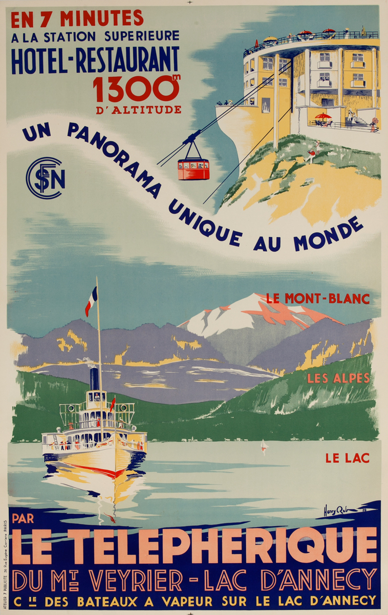 La Telepherique Du Mt Veyrier Lac D'Annecy French Travel Poster
