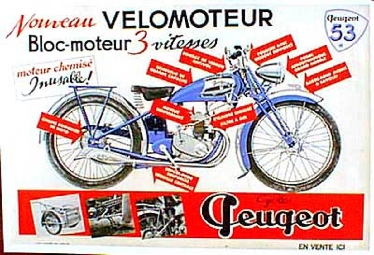 Peugeot Motocycle Original Vintage Poster 1953 Model