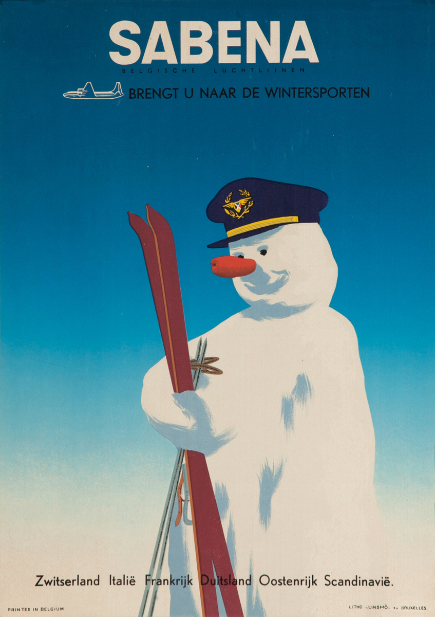 Sabena snowman, Brengt U Near de Wintersporten, small sized travel poster