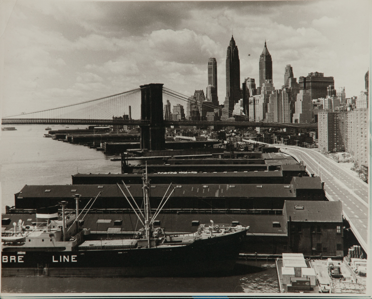 Al Macy Vintage Silver Gelatin Print, Brooklyn Bridge and Docks