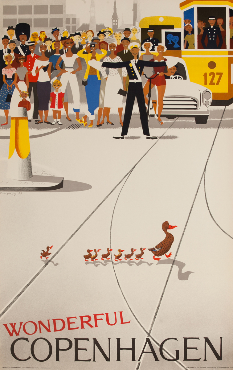 Wonderful Copenhagen, Danish Travel Poster Ducks