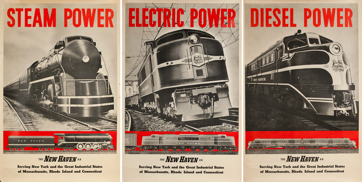 Steam Electric Diesel Power The New Haven Rail Road Travel Posters