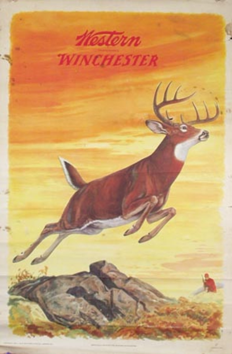 Original Western Winchester Ammo Advertising Poster Buck