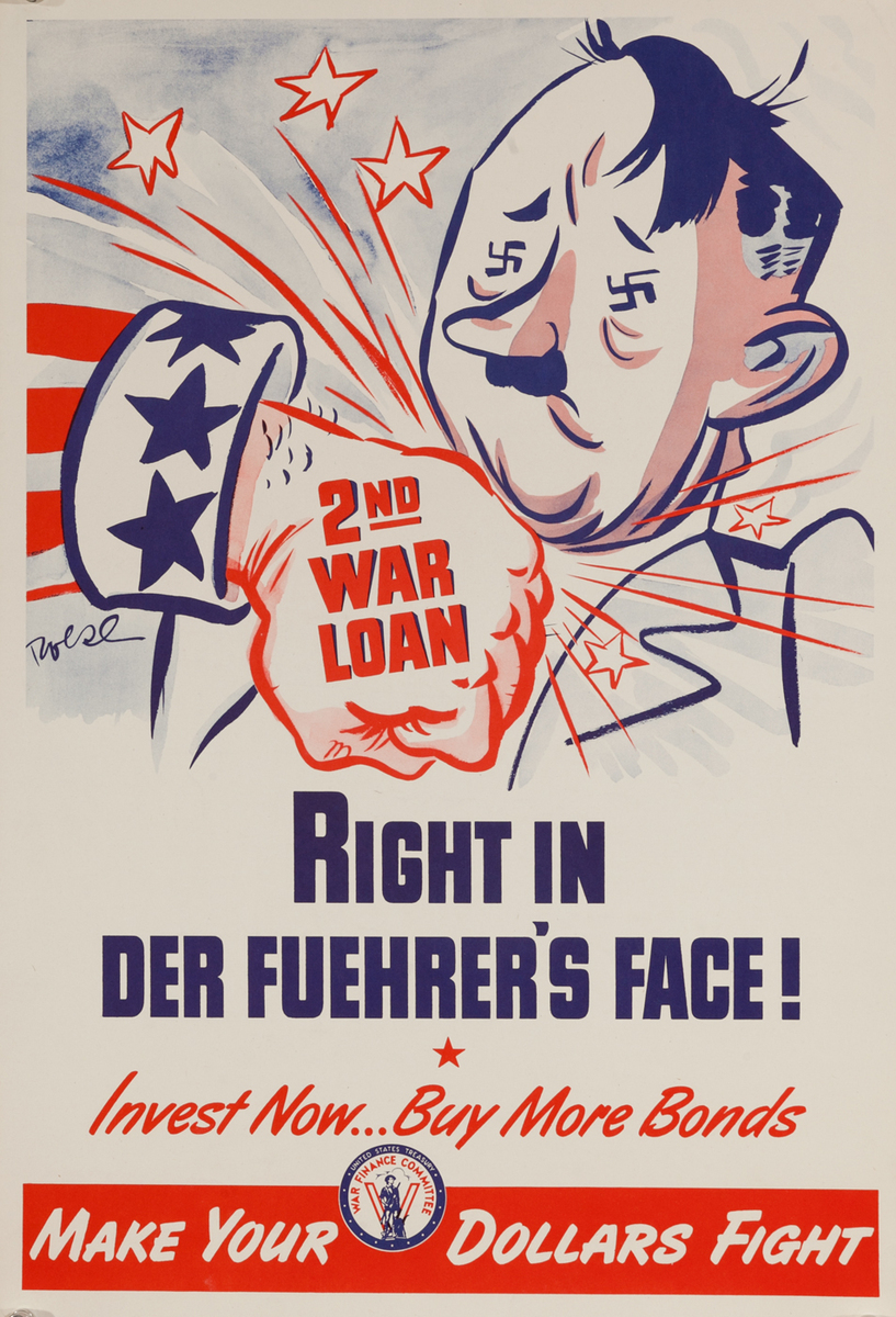 2nd War Loan, Right in Der Fuehrer's Face! WWII American Bond Poster