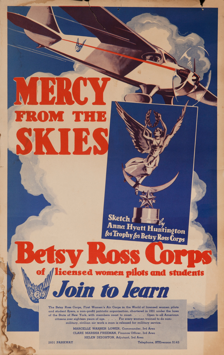 Mercy From the Skies, Betsy Ross Corps, pre-WWII Women Pilot Recruiting Poster