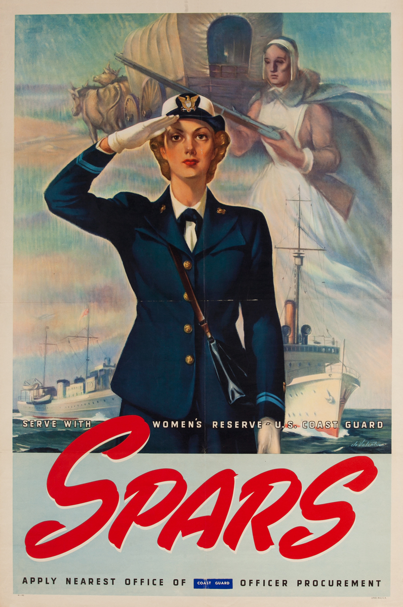 Serve With Women's Reserve - U.S. Coast Guard, WWII and Recruiting Poster, pilgrim