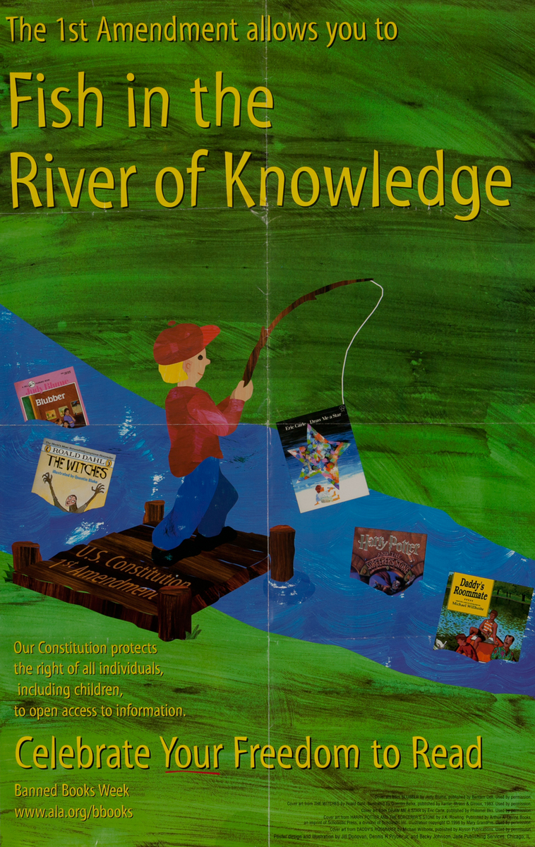 Banned Book Week Poster- Fish in the river of knowledge