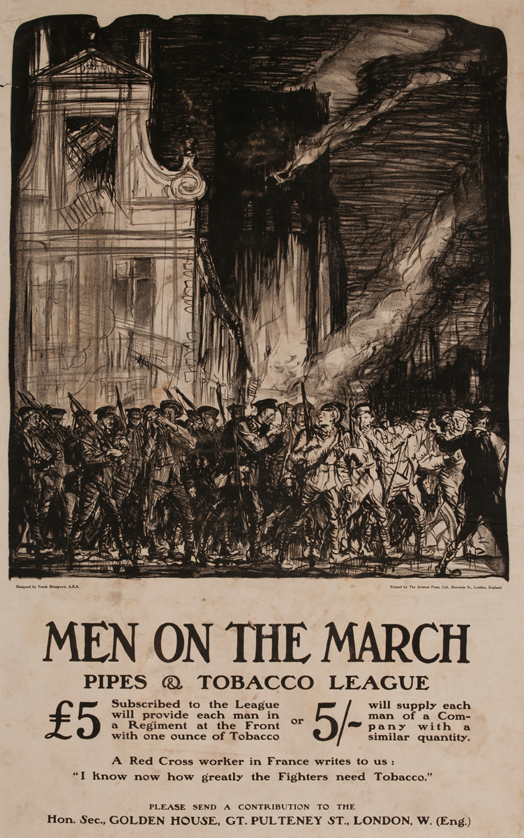 Men on the March British WWI Pipe and Tobacco League Poster