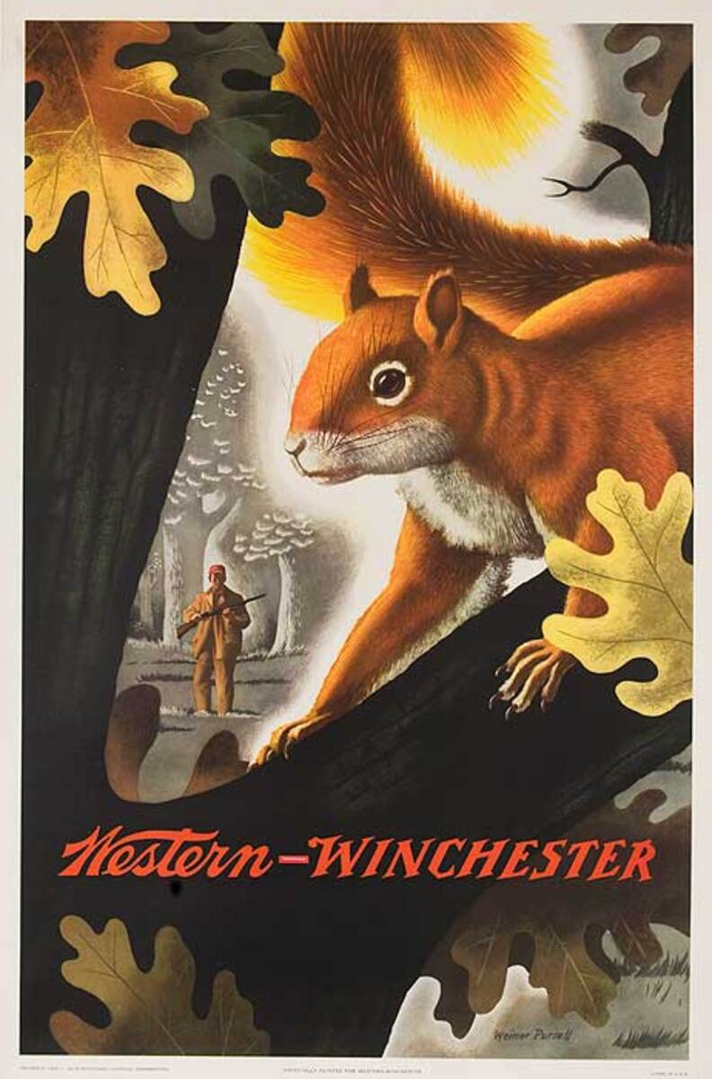 Western Winchester Ammo Advertising Poster Squirrel