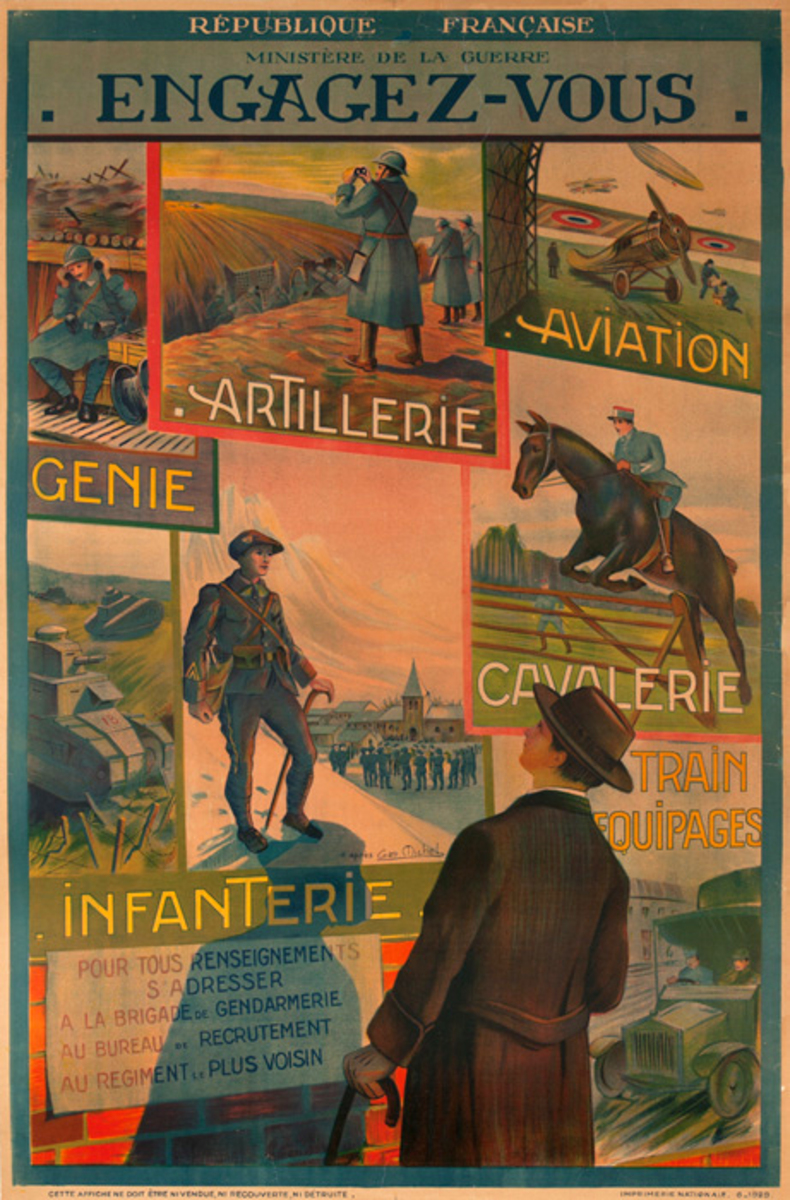 Engagez-Vous Artillerie, Aviation, Cavalerie, Infanterie, French WWI Poster