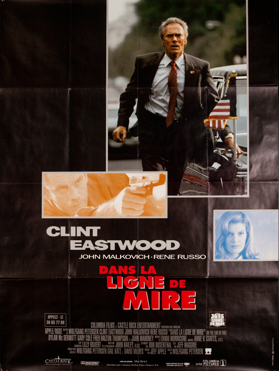 Line Of Fire French Release Original Movie Poster, Dans Le Ligne de Mire