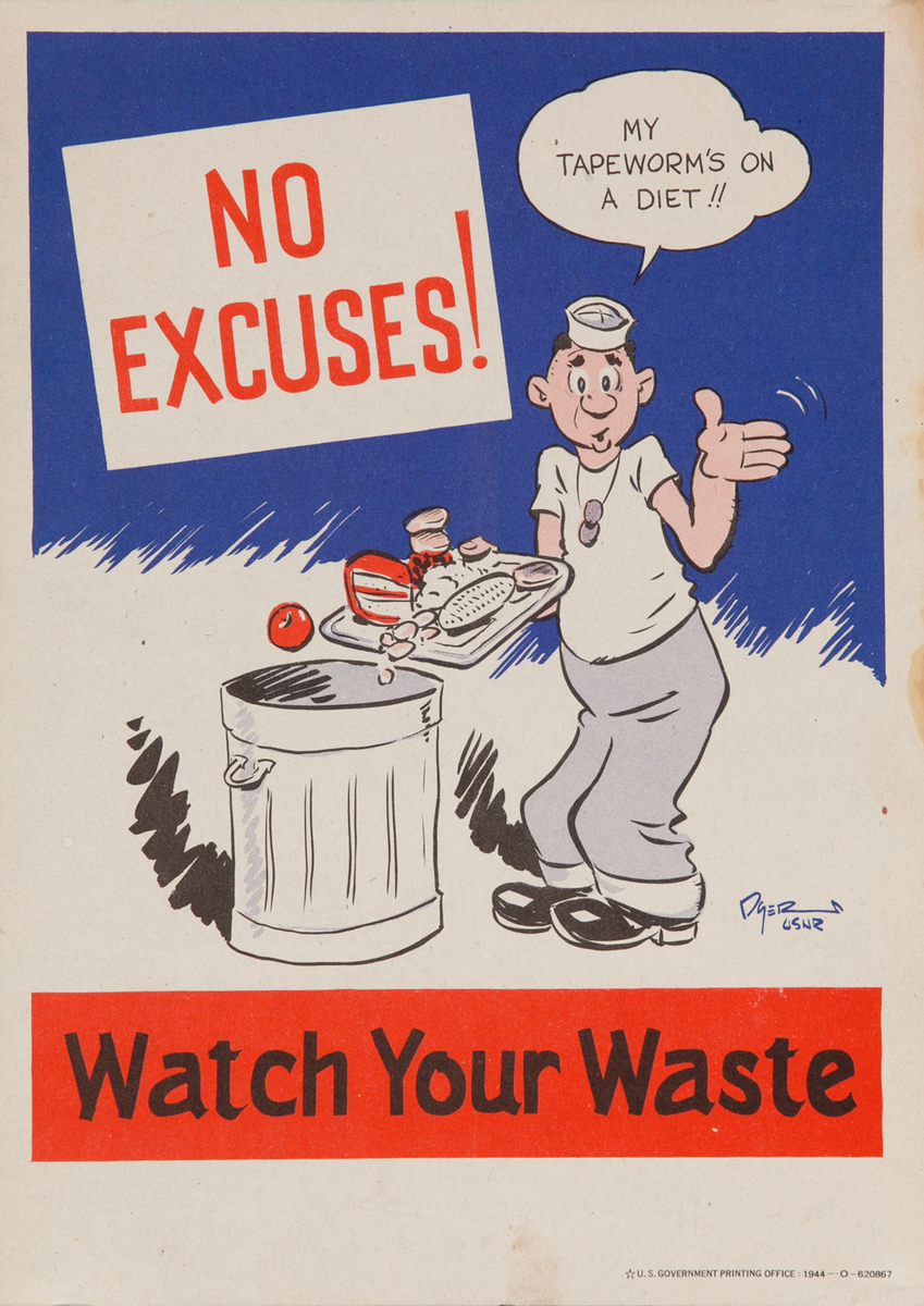 No Excuses! Watch Your Waste<br>WWII Conservation Poster