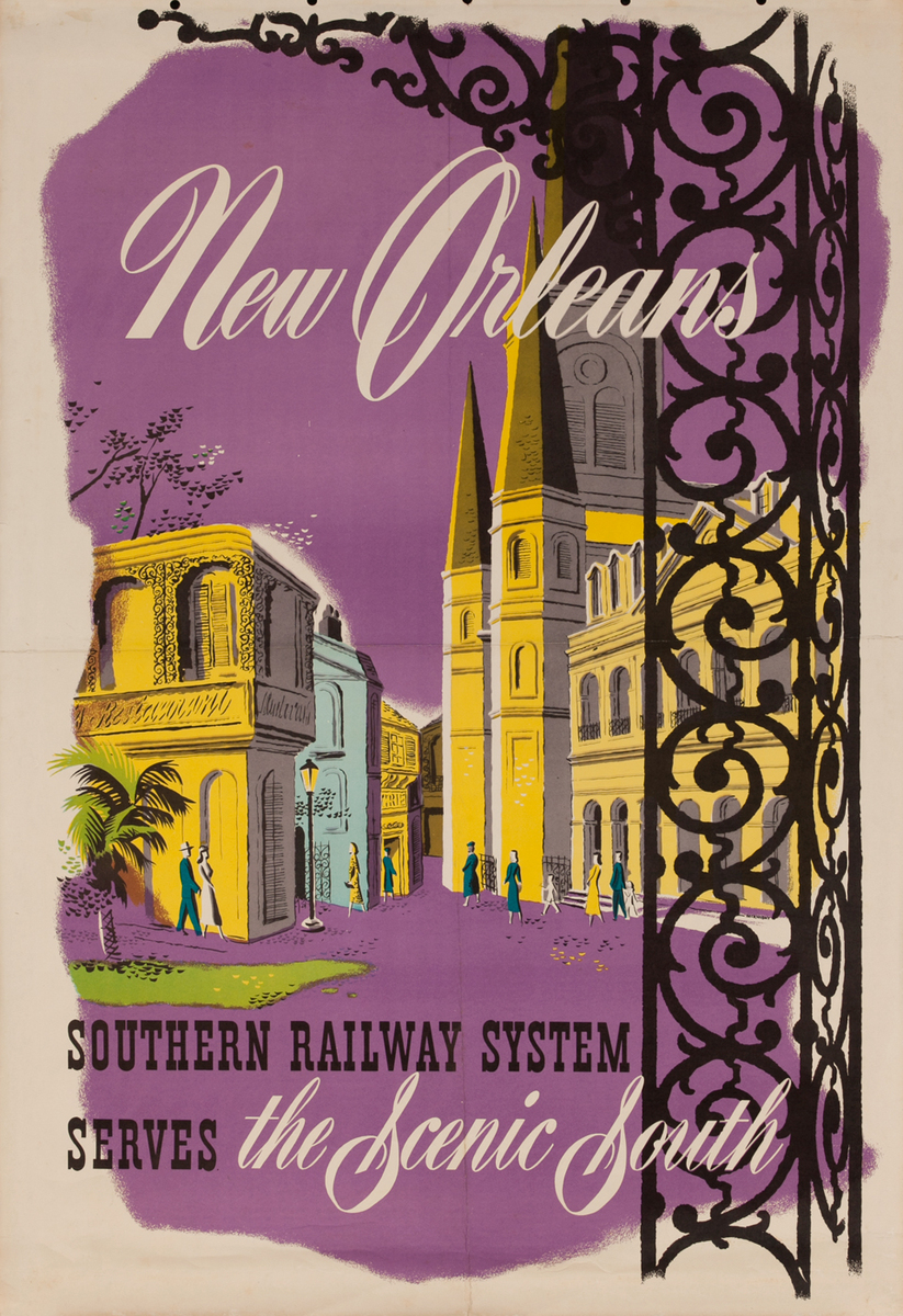 New Orleans, Southern Railway System Serves the Scenic South, Travel Poster