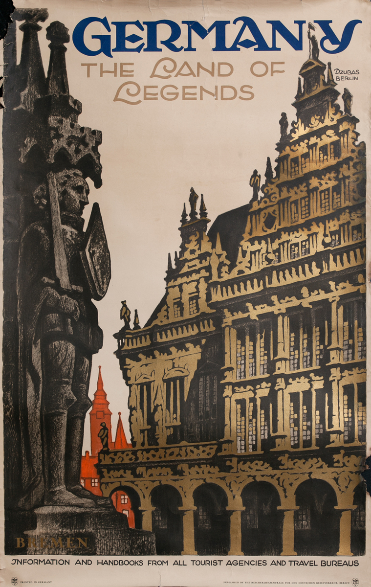Germany Land of Legend, pre-war German Rail Travel Poster