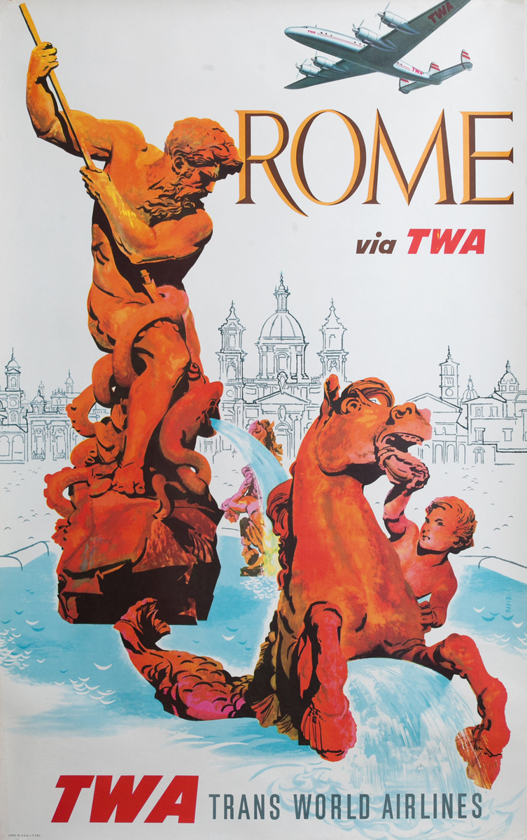 Rome via TWA, Trans World Airlines Travel Poster