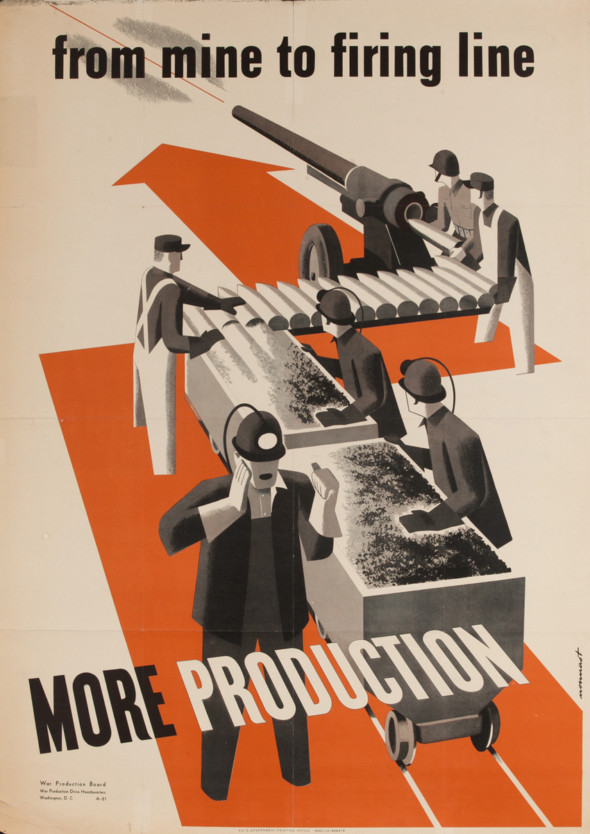 from mine to firing line More Production WWII War Production Board Poster