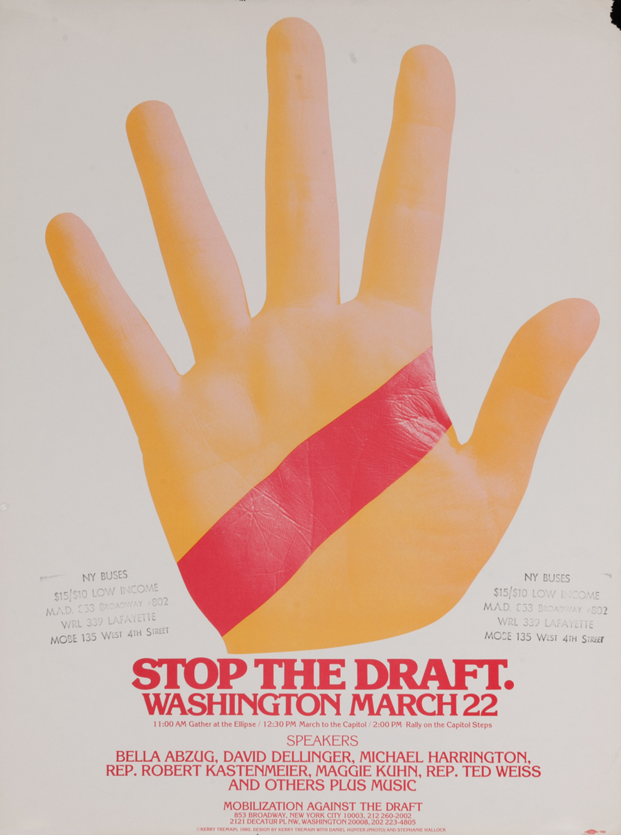 Stop the Draft,  Washington March 22, War Protest Poster