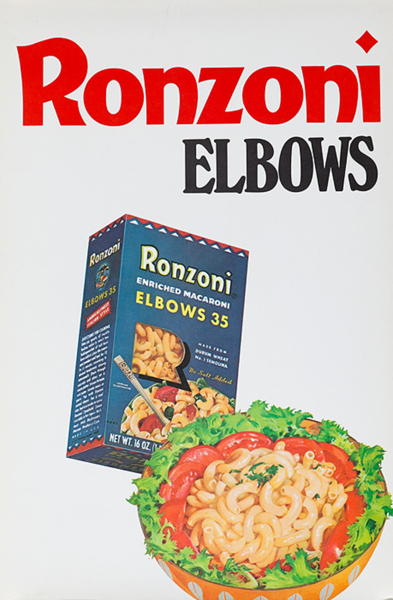 Ronzoni Italian Food Original Advertising Poster Elbow Macaroni