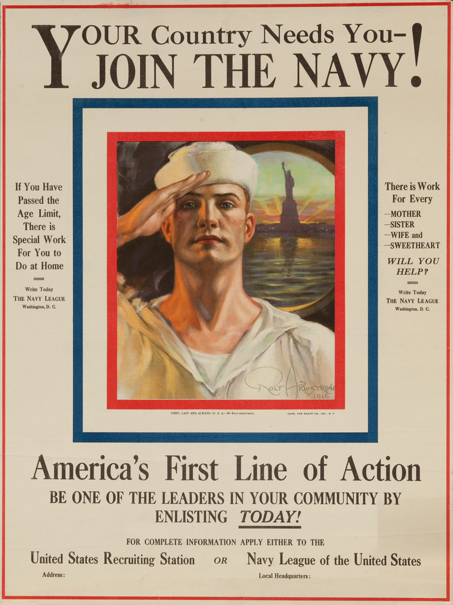 Your Country Needs You - Join the Navy! WWI Recruiting Poster
