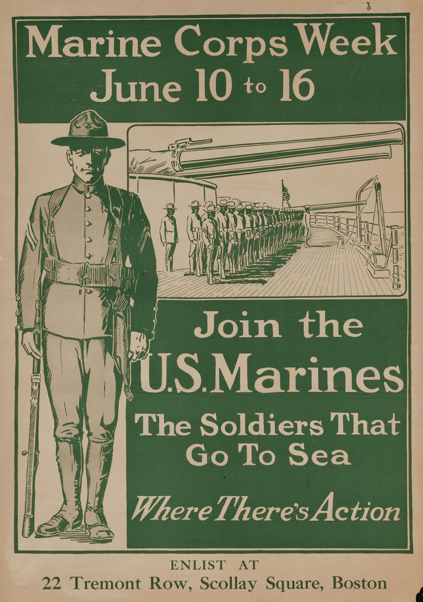 Marine Corps Week, Join the U.S. Marines The Soldiers that Go To Sea, WWI Recruiting Poster