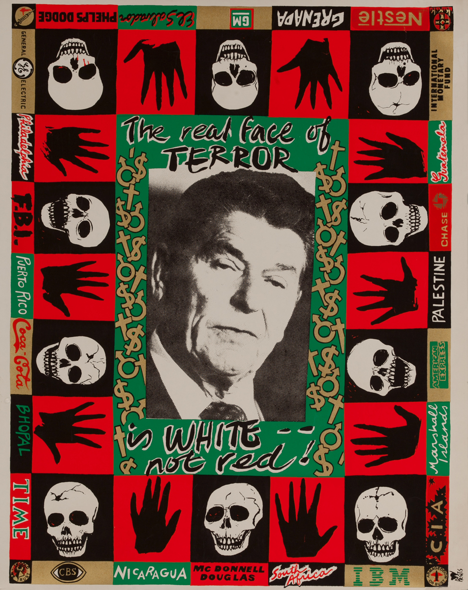 The real face of Terror is White not red! Ronald Reagan green background