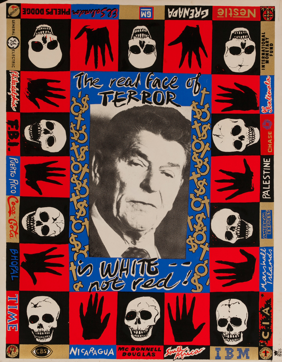 The real face of Terror is White not red! Ronald Reagan blue background