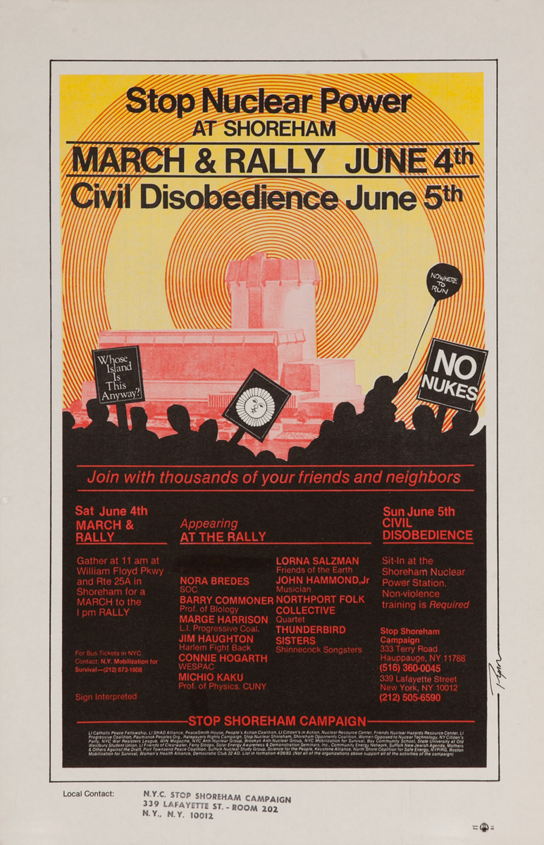 Stop Nuclear Power at Shoreham, March & Rally June 4, Civil Disobedience June 5