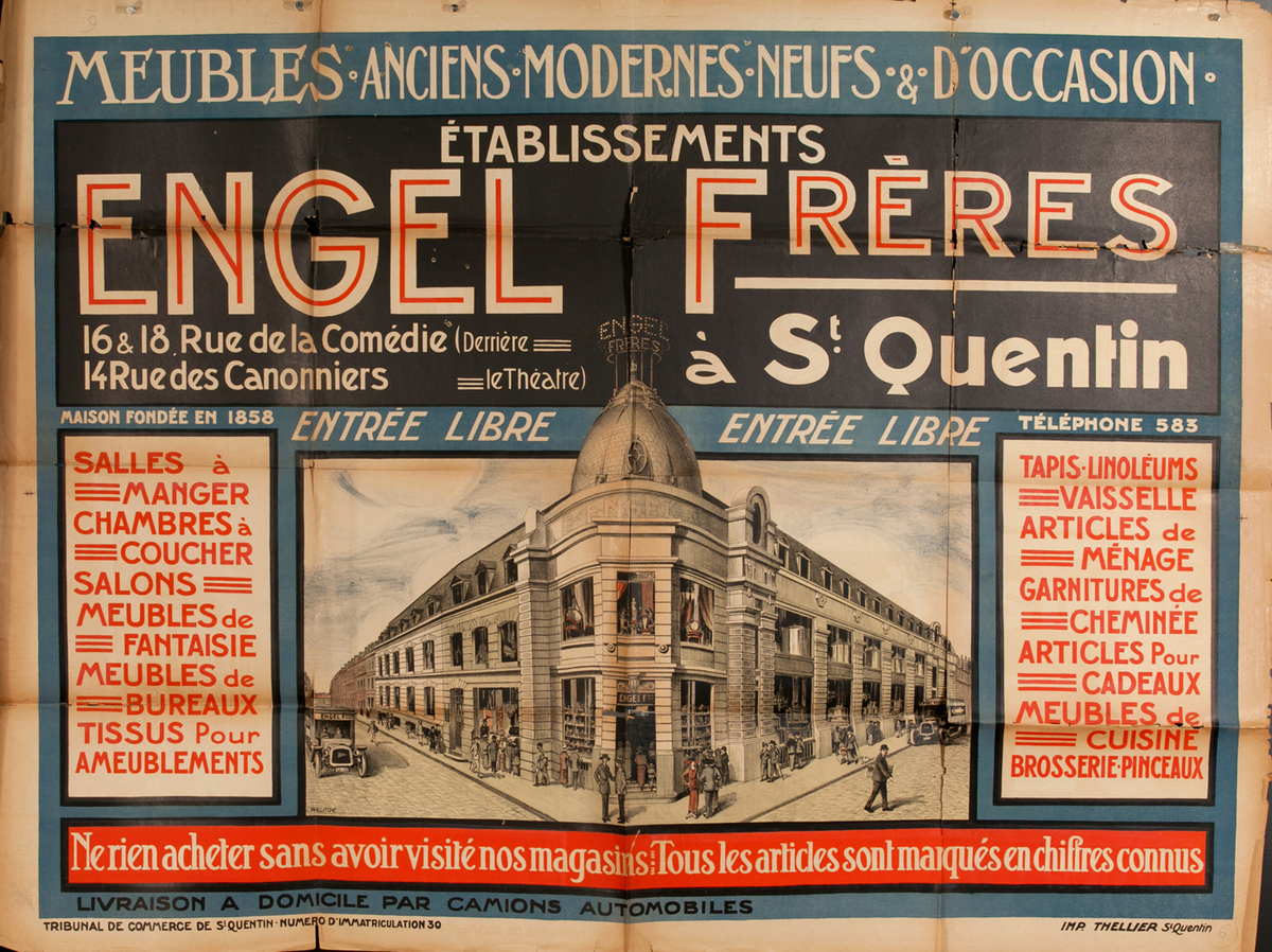 Etablissements  Engel Freres, French Furniture Store Advertising Poster. 