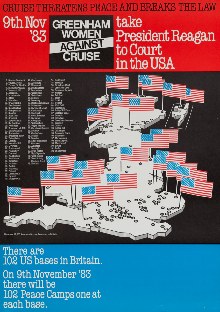 Greenham Women Against Cruise, anti-Cruise Missile Poster, US flags Over UK