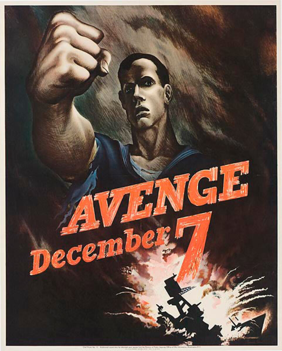 Avenge Dec 7 Original Vintage World War Two Poster, large size