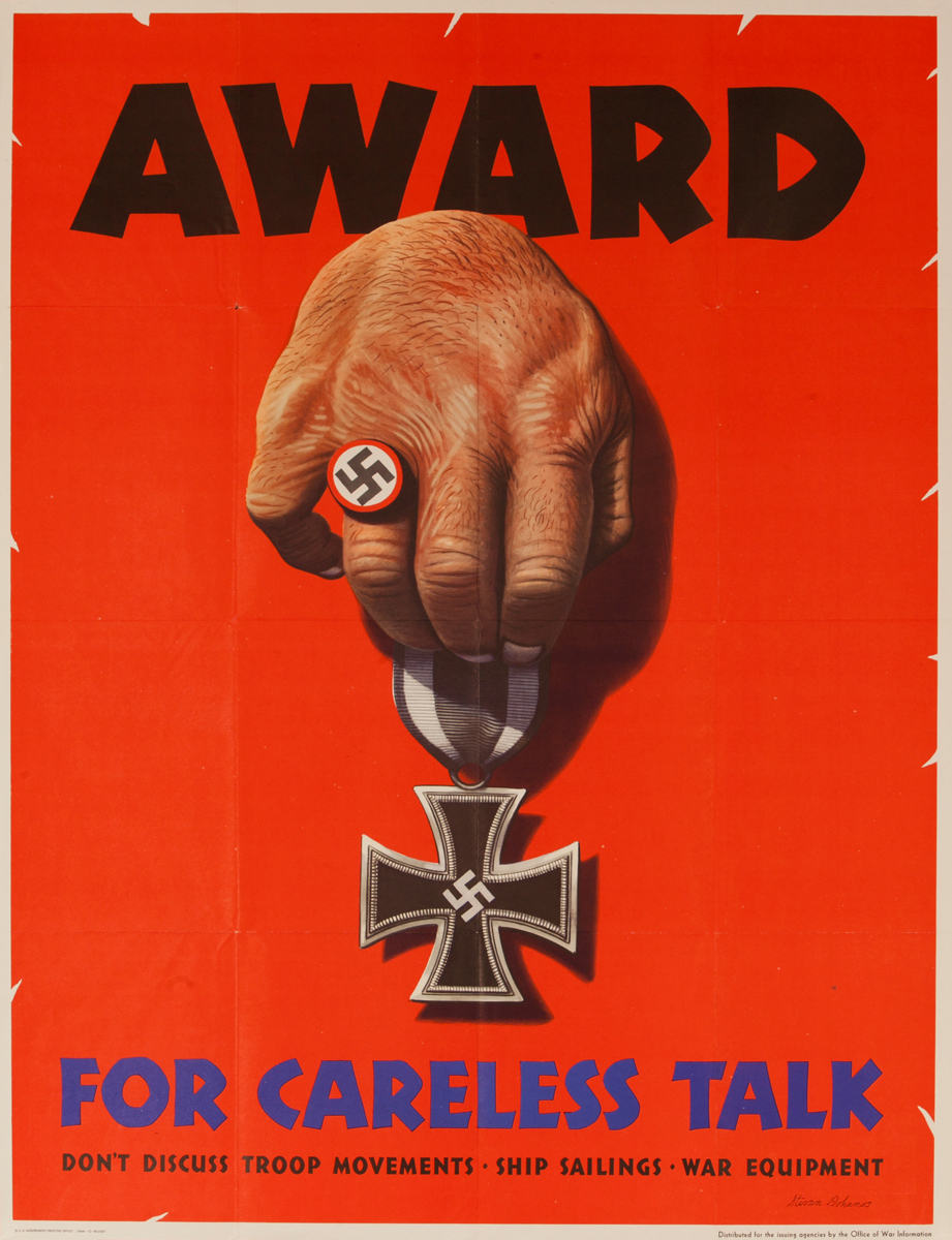 Award For Careless Talk. Original American WWII Poster