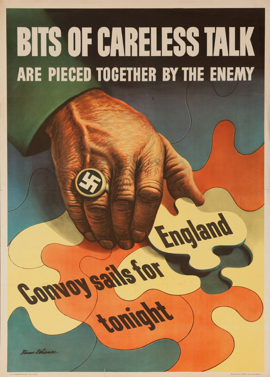 Bits of Careless Talk Are Pierced Together by the Enemy, Original WWII Poster, larrge size