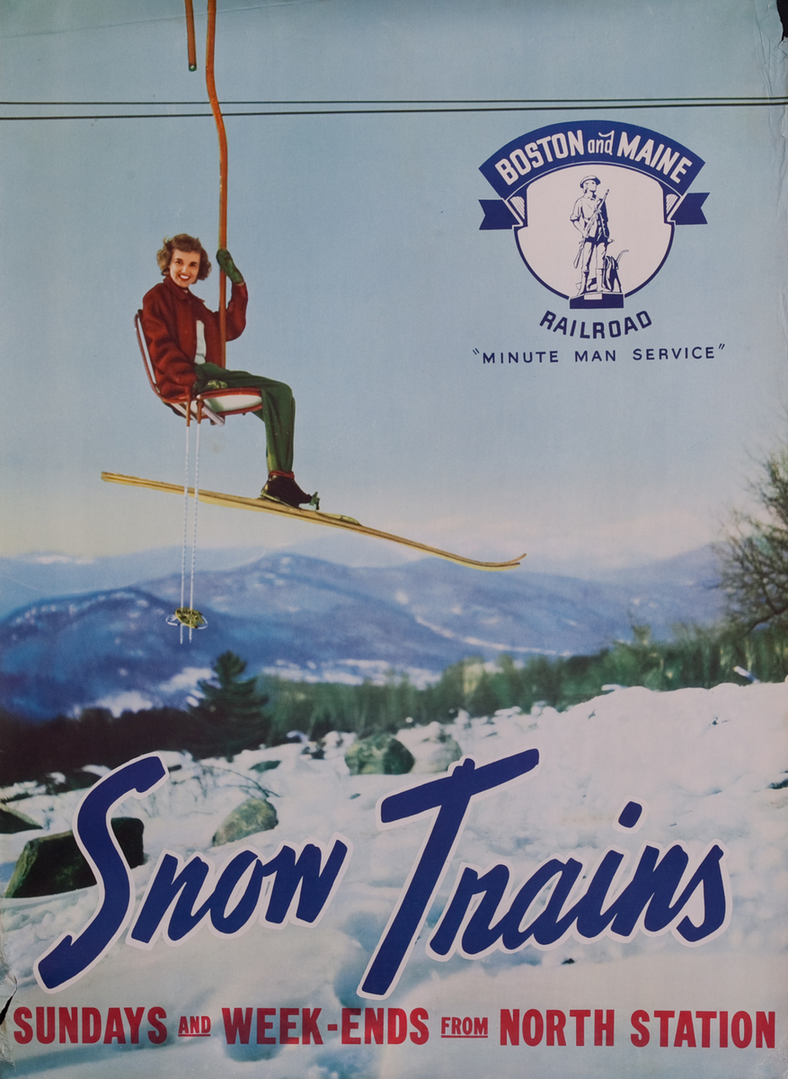 Boston and Maine Snow Trains, Minute Man Service, girl on ski lift