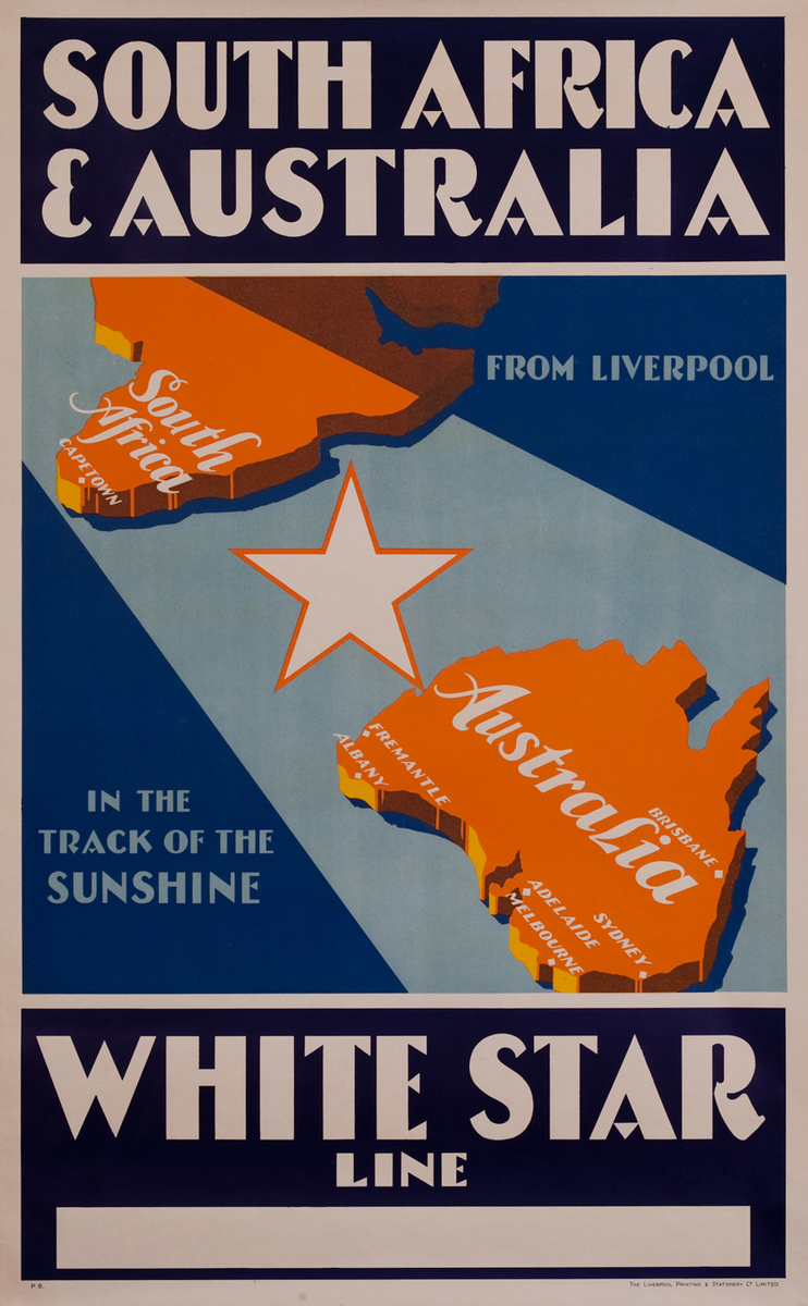White Star Line South Africa and Australia, In the Track of the Sunshine, from Liverpool