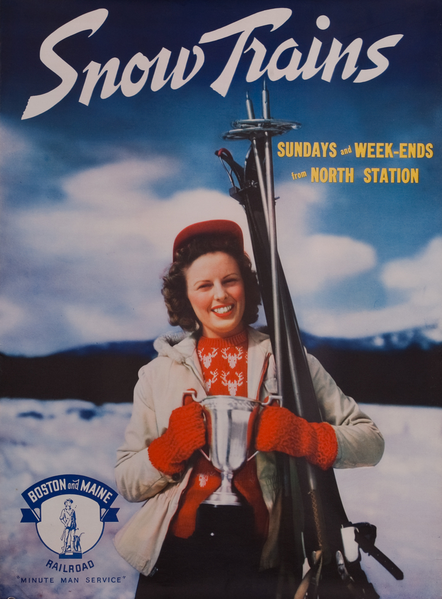 Boston and Maine Snow Trains, Minute Man Service, girl with trophy