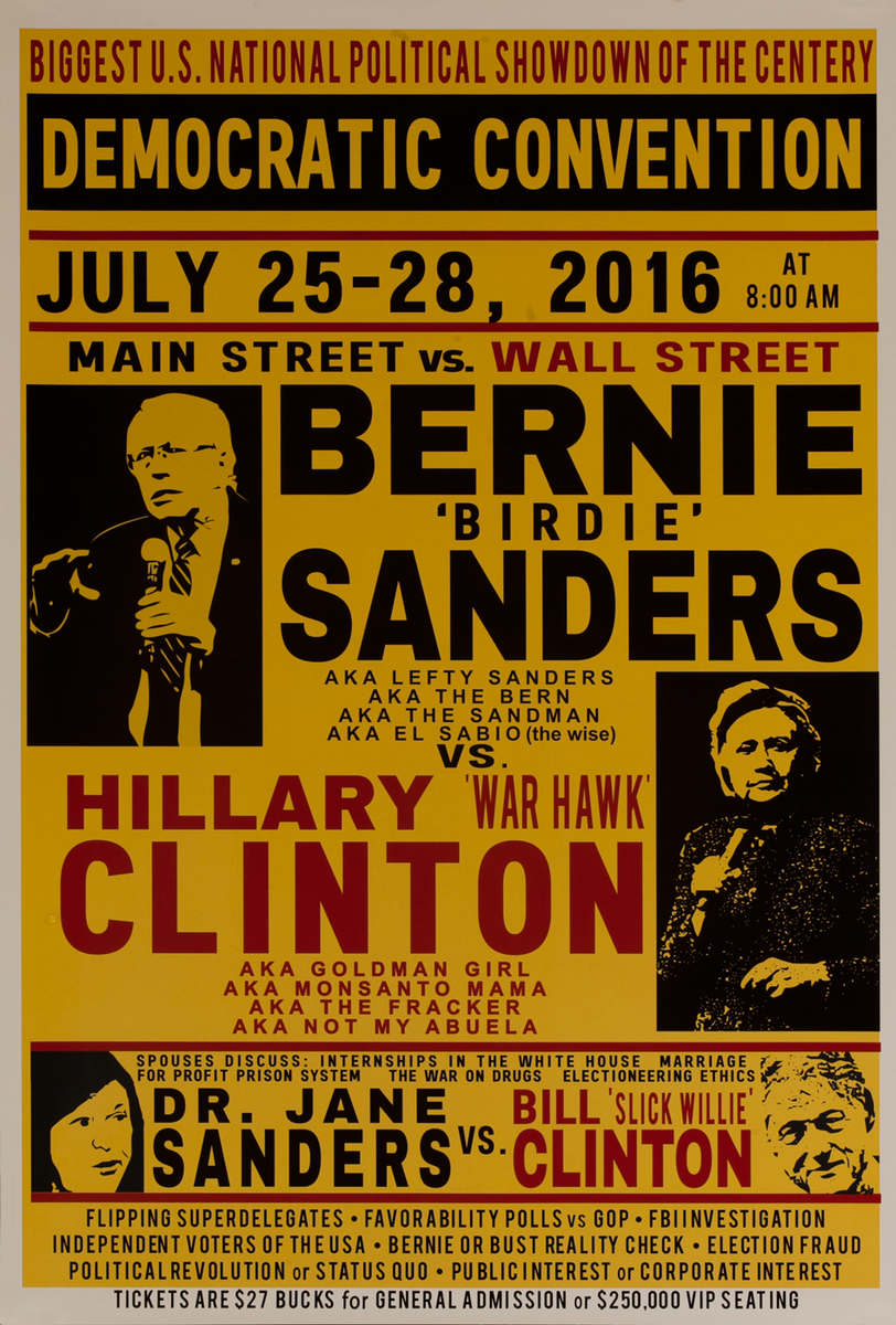 Democratic Convention - Bernie Sanders Vs Hillary Clinton, 2016 Presidential Campaign Poster 