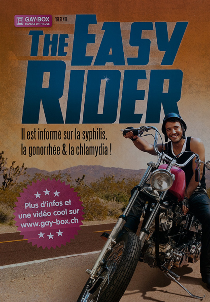 The Easy Rider, Il est informe sur la syphilis, la gonorrhee & la chlamydia -  Swiss AIDs HIV Public Health Poster