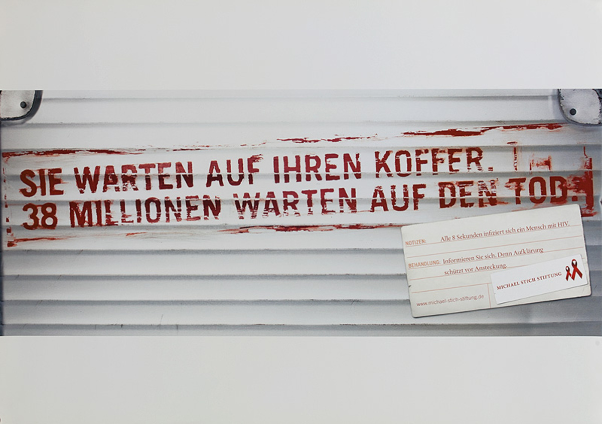 Sie Warten Auf Ihren Kofferr. 38 Millinen Warten Auf Den Tod -  Swiss AIDs HIV Public Health Poster