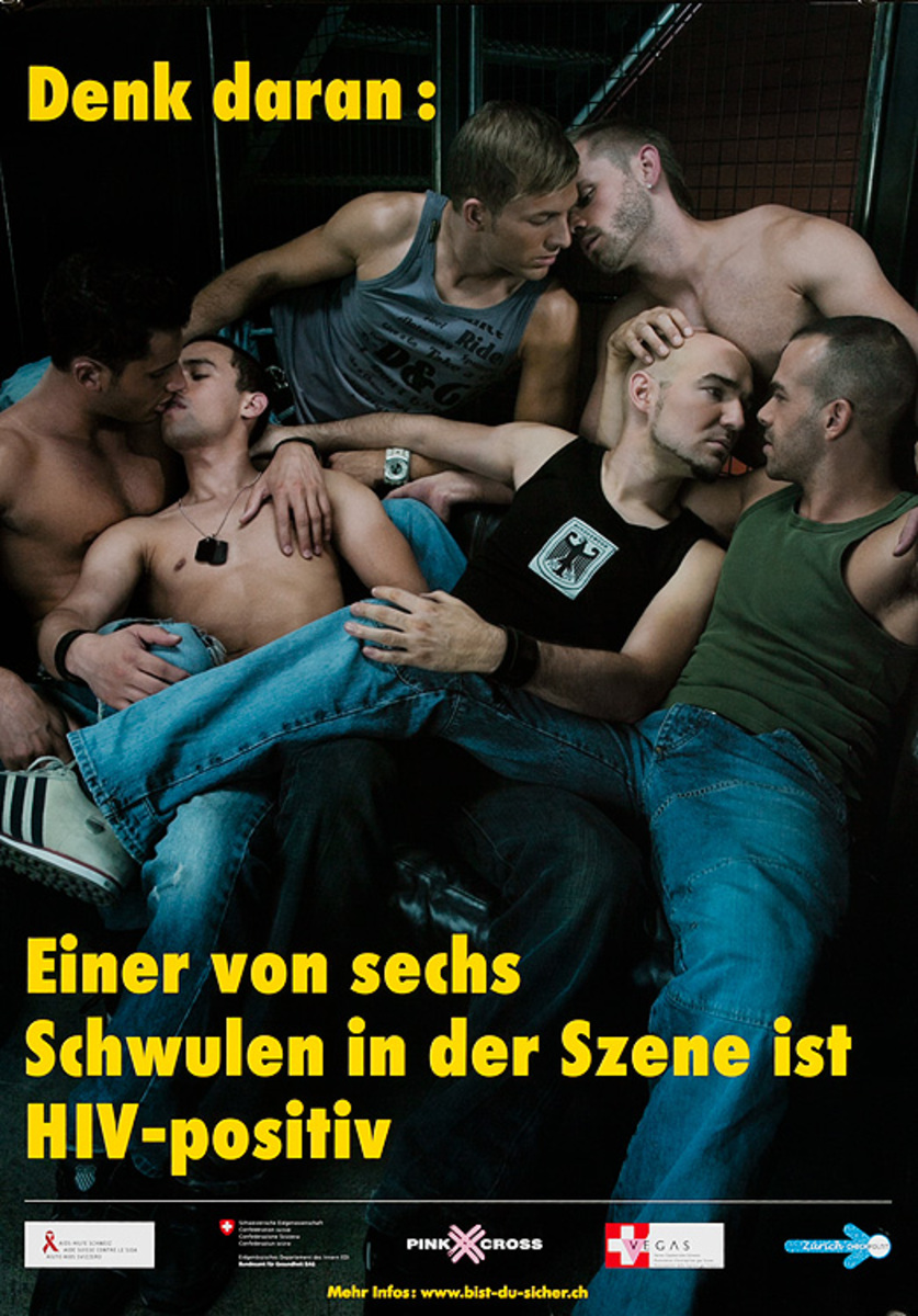 Denk daran: Einer von sechs Schwulen in der Szene ist HIV-positiv - Swiss AIDs HIV Public Health Poster