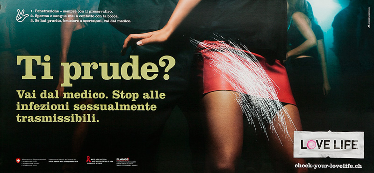 Ti prude? Vai dal medico. Stop alle infezioni sessualmente trasmissibili. -  Swiss AIDs HIV Public Health Poster