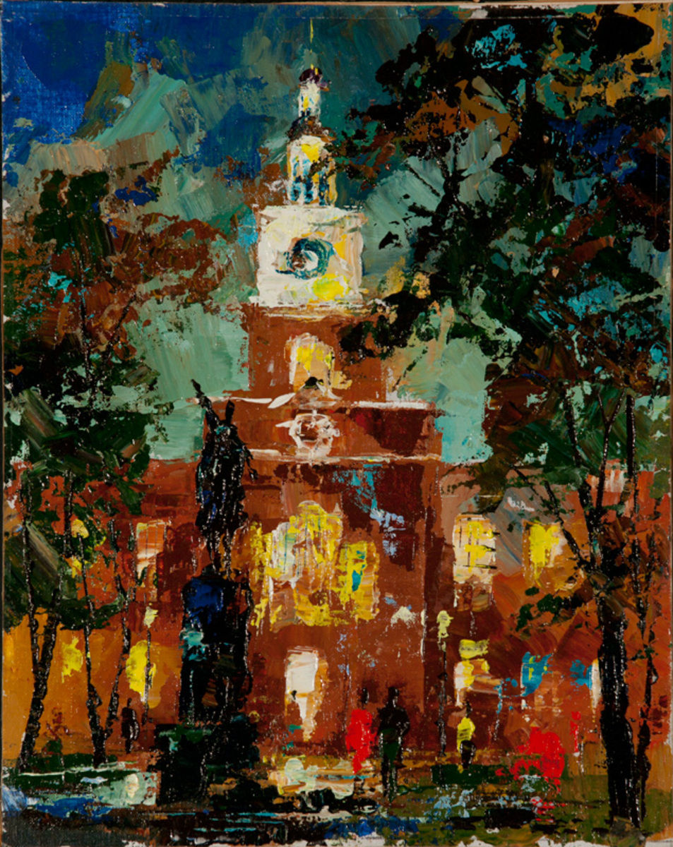 Original Jack Laycox Delta Airlines Acrylic Painting, Philadelphia C