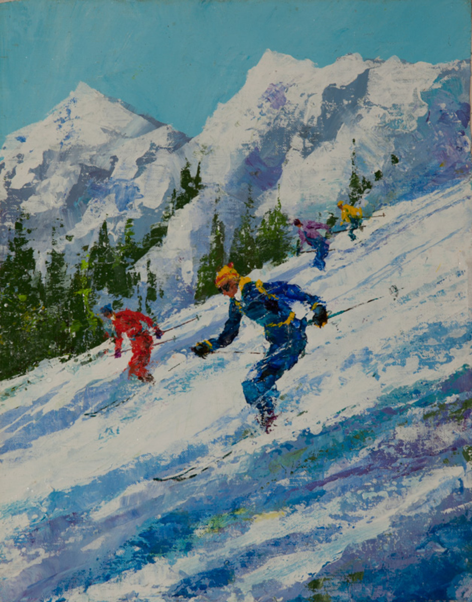 Original Jack Laycox Delta Airlines Acrylic Painting, Ski Delta Colorado