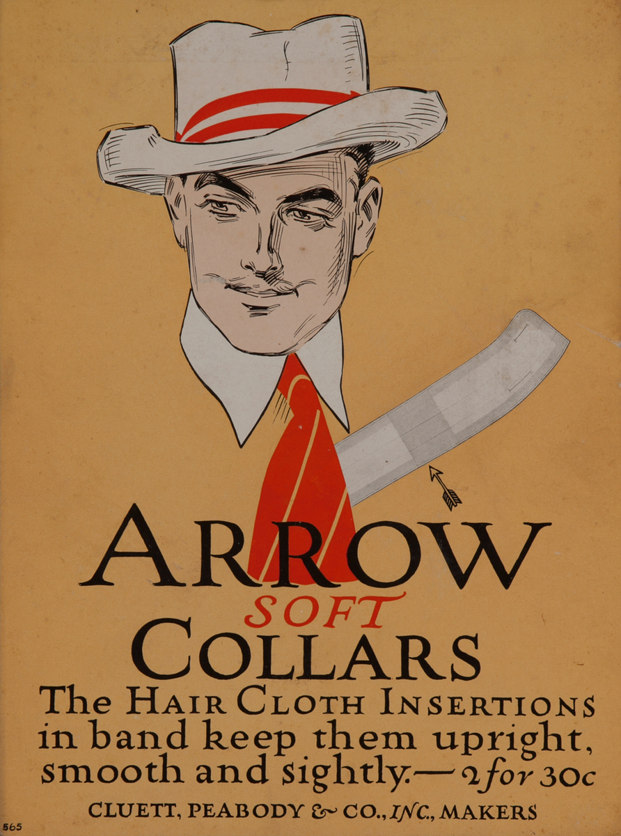 Arrow Soft Collars, Advertising Card, white hat